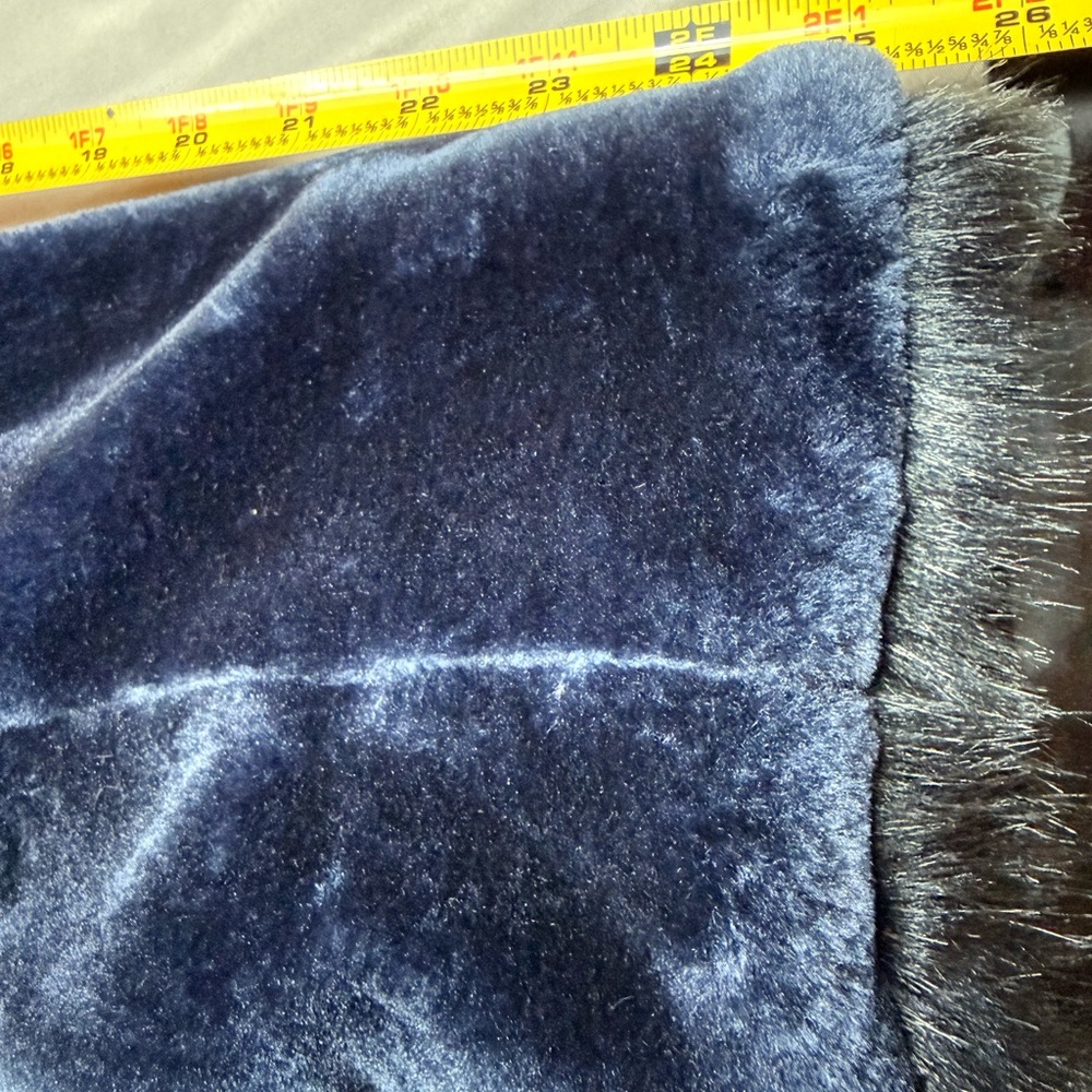 Dennis Basso Midnight Navy Blue Faux Fur Coat Jacket Hooded Plush Womens M Lux - Picture 15 of 16